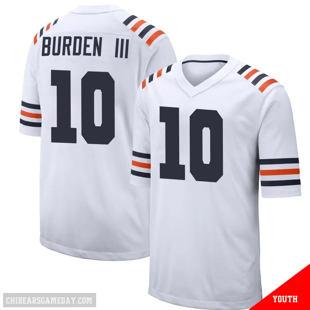 ＃10 Youth Luther Burden III White Game Chicago Bears Alternate Classic Jersey