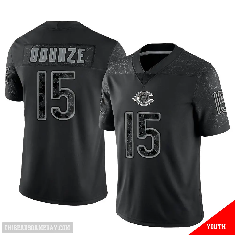 ＃15 Youth Rome Odunze Black Limited Chicago Bears Reflective Jersey