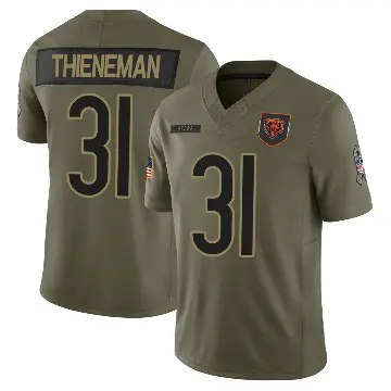 ＃31 Men's Dillon Thieneman Olive Limited Chicago Bears 2025 Salute to Service Jersey