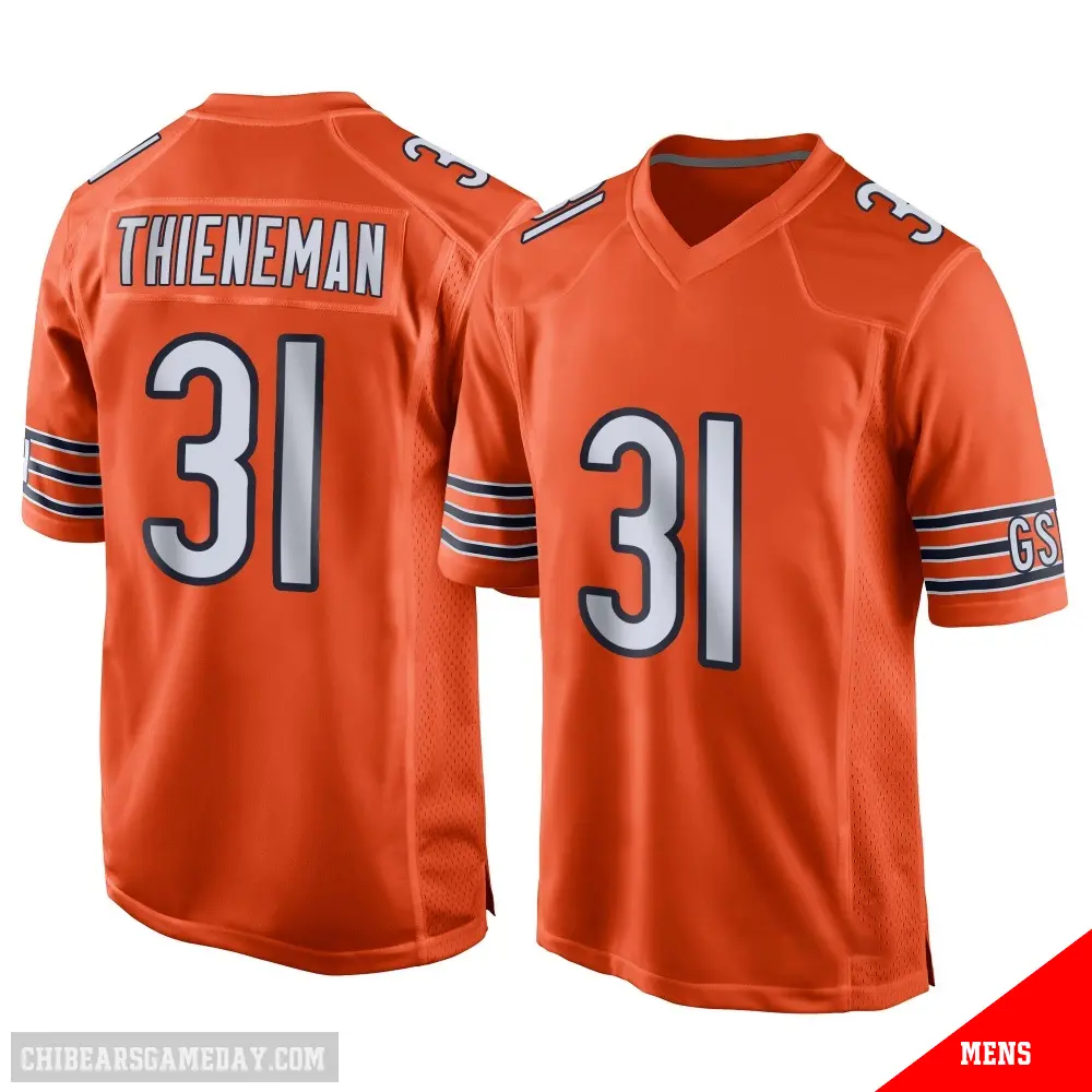 ＃31 Men's Dillon Thieneman Orange Game Chicago Bears Alternate Jersey