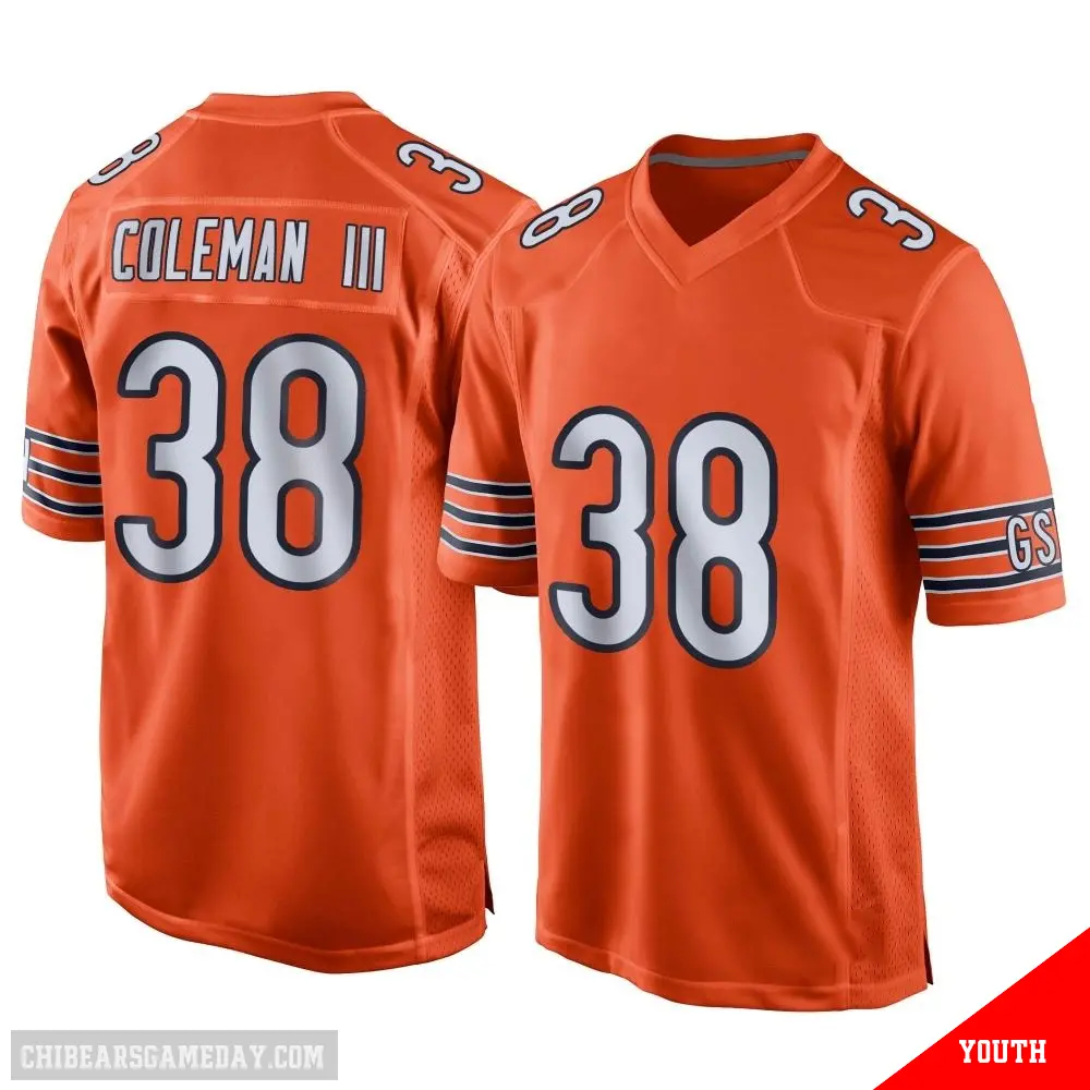 ＃38 Youth Douglas Coleman III Orange Game Chicago Bears Alternate Jersey