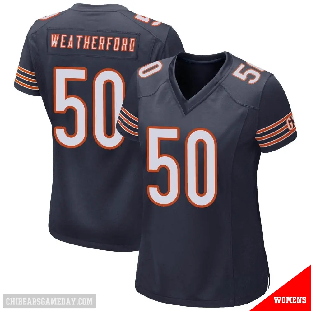 ＃50 Women's Sterling Weatherford Navy Game Chicago Bears Team Color Jersey