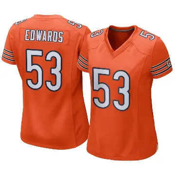 ＃53 Women's T.J. Edwards Orange Game Chicago Bears Alternate Jersey
