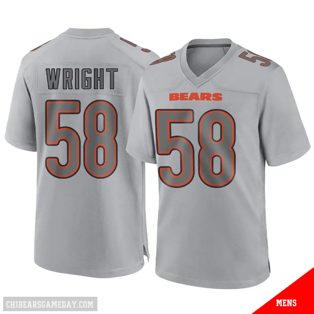 ＃58 Men's Darnell Wright Gray Game Chicago Bears Atmosphere Fashion Jersey