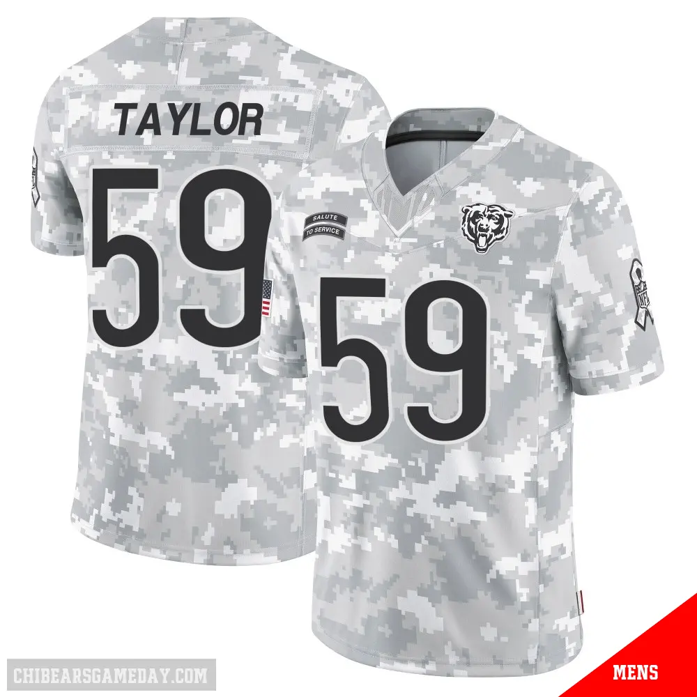 ＃59 Men's Carson Taylor Arctic Camo Limited Chicago Bears 2024 Salute to Service Jersey