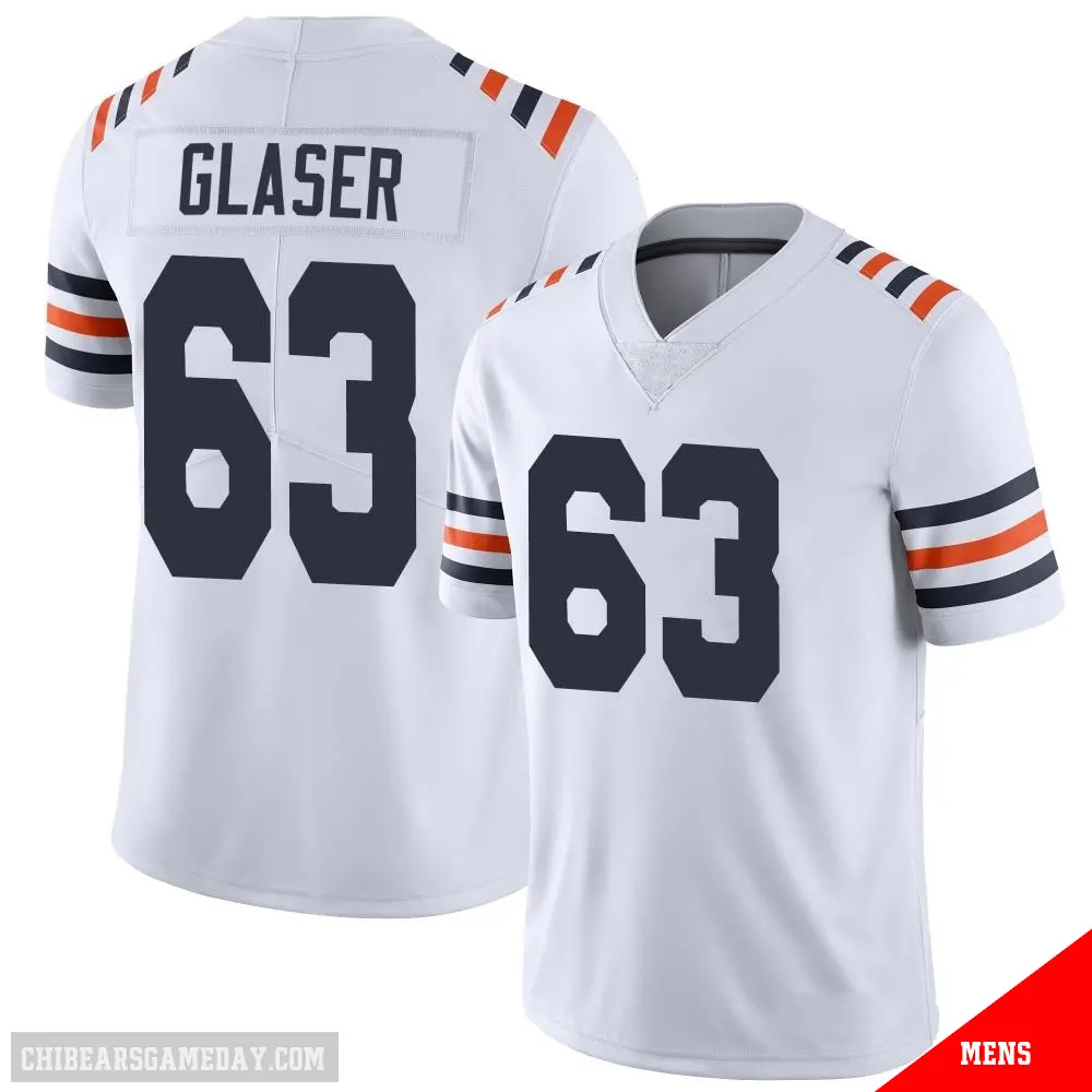 ＃63 Men's Chris Glaser White Limited Chicago Bears Alternate Classic Vapor Jersey