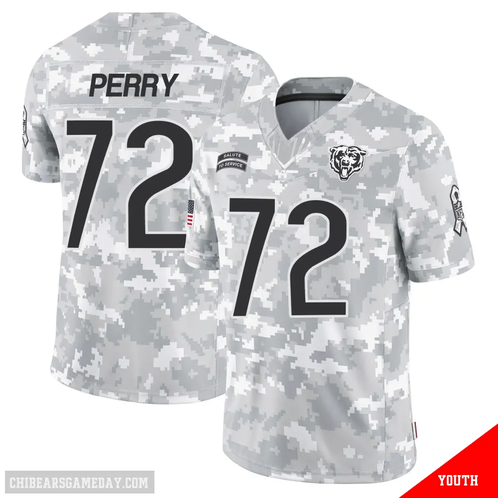 ＃72 Youth William Perry Arctic Camo Limited Chicago Bears 2024 Salute to Service Jersey