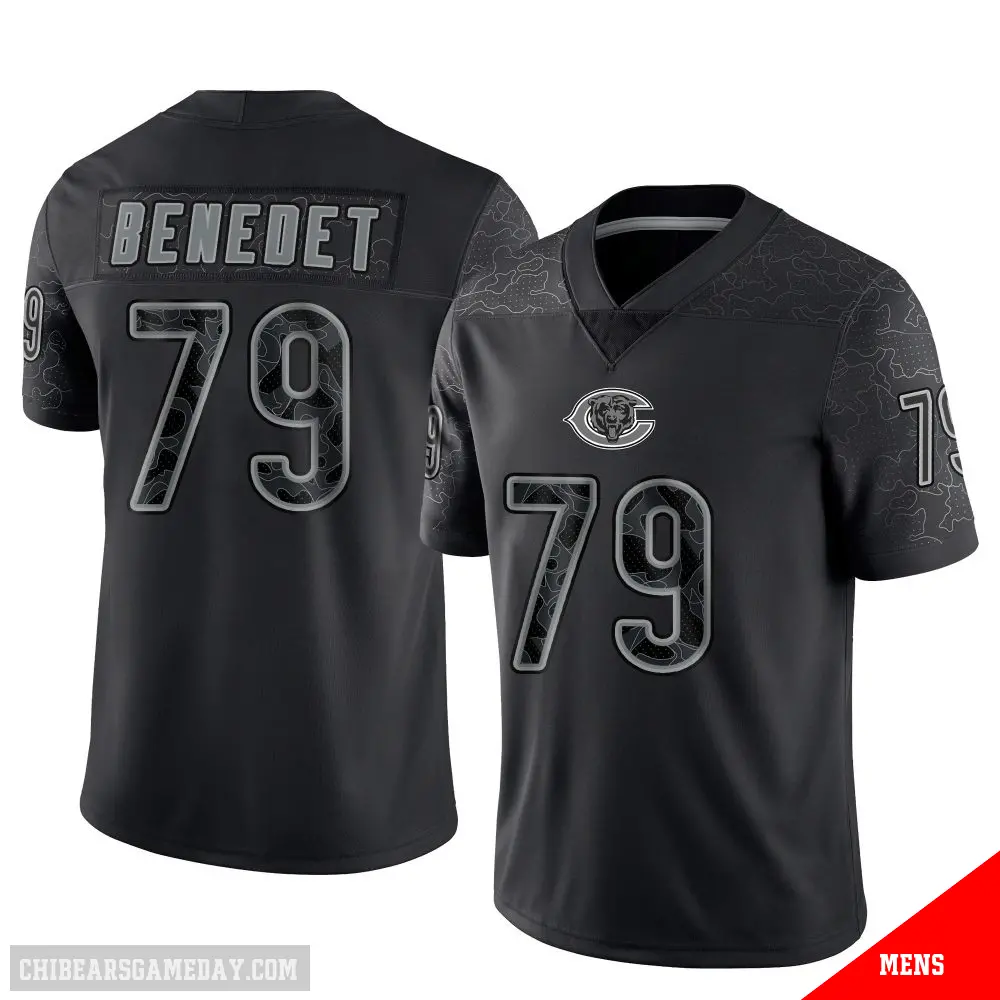 ＃79 Men's Theo Benedet Black Limited Chicago Bears Reflective Jersey