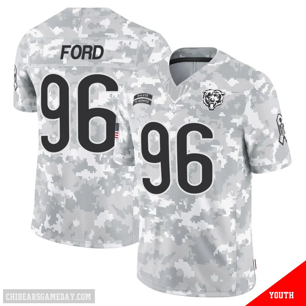 ＃96 Youth Jonathan Ford Arctic Camo Limited Chicago Bears 2024 Salute to Service Jersey