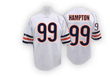 ＃99 Men's Dan Hampton White Authentic Chicago Bears Mitchell And Ness Big Number With Bear Patch Throwback Jersey
